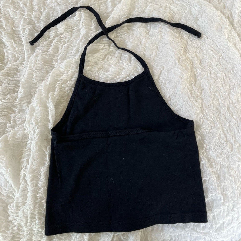Brandy Melville Black Tie-Neck Crop Top